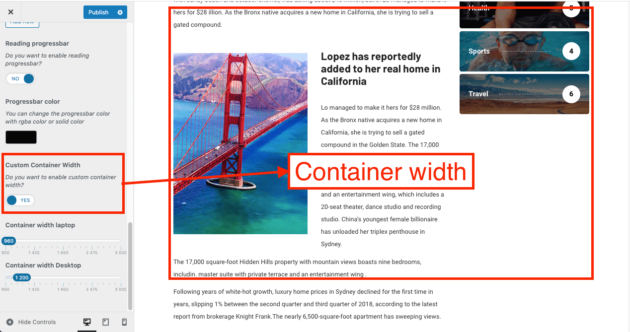 Custom Container Width